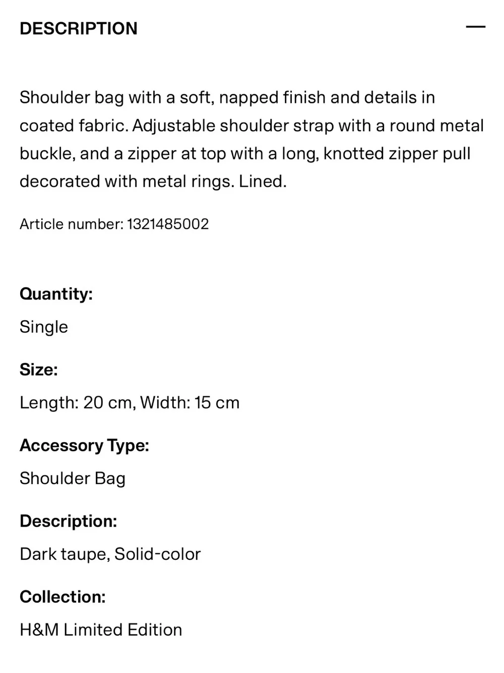 🦋NWT - H&M Limited Edition Shoulder Bag Dark Taupe